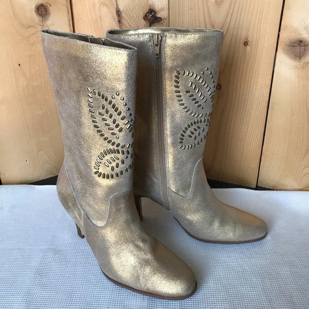 Yellow Box Women’s Gold Leather Boots, Size 7.5